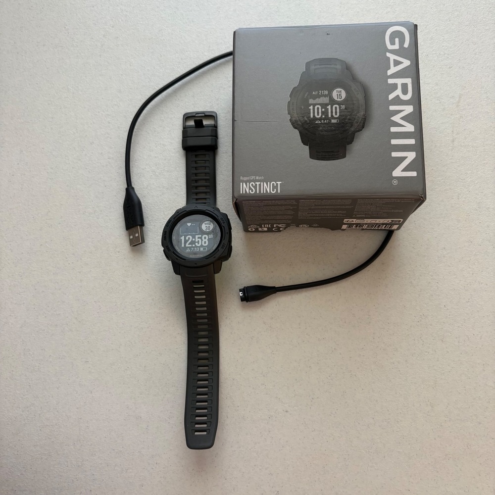 Garmin Instinct GPS Smartwatch 010-02064-00 Graphite 45mm Box Charger Tested